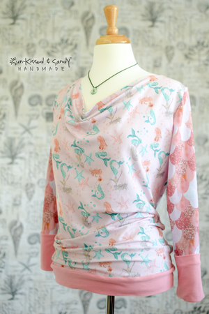 Rose Mermaids Long Cuff Sleeve / Scarf Neck Top Ready To Ship