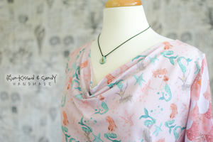 Rose Mermaids Long Cuff Sleeve / Scarf Neck Top Ready To Ship